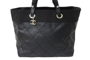 CHANEL シャネル パリビアリッツ トートバッグMM ココマーク A34209 コーティングキャンバス レザー シルバー金具 美品 中古 54920
