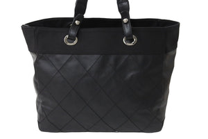 CHANEL シャネル パリビアリッツ トートバッグMM ココマーク A34209 コーティングキャンバス レザー シルバー金具 美品 中古 54920