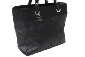 CHANEL シャネル パリビアリッツ トートバッグMM ココマーク A34209 コーティングキャンバス レザー シルバー金具 美品 中古 54920