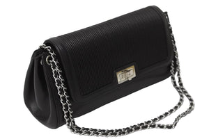 CHANEL シャネル ショルダーバッグ 2.55 チェーンショルダー ブラック シルバー金具 7番台 美品 中古 55013