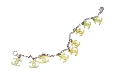 CHANEL シャネル ヴィンテージ ブレスレット ココマーク シルバーチェーン チャームブレスレット イエロー 美品 中古 55026