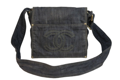 CHANEL シャネル ショルダーバッグ スパークリングデニム 10番台 ココマーク ネイビー A31987 ゴールド金具 良品 中古 55035