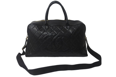 CHANEL シャネル ヴィンテージ ボストンバッグ キャビアスキン 旅行カバン 8番台 ブラック ゴールド金具 美品 中古 55040