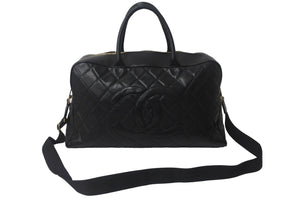 CHANEL シャネル ヴィンテージ ボストンバッグ キャビアスキン 旅行カバン 8番台 ブラック ゴールド金具 美品 中古 55040