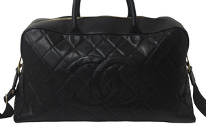 CHANEL シャネル ヴィンテージ ボストンバッグ キャビアスキン 旅行カバン 8番台 ブラック ゴールド金具 美品 中古 55040