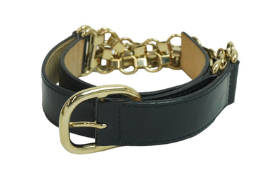 Celine セリーヌ ベルト チェーンベルト ブラック ゴールドチェーン パテントレザー 美品 中古 55053