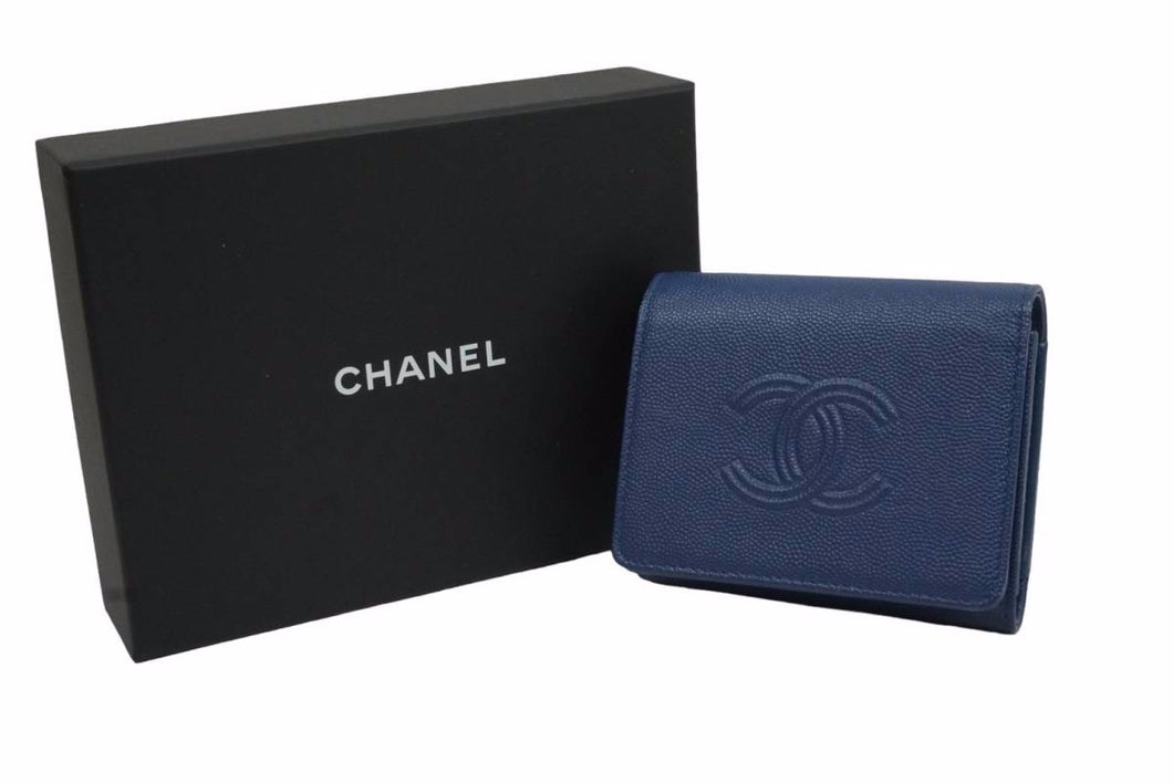 CHANEL シャネル 三つ折り財布 ウォレット 29番台 ココマーク グリーン グレインドカーフスキン シルバー金具 中古 55084