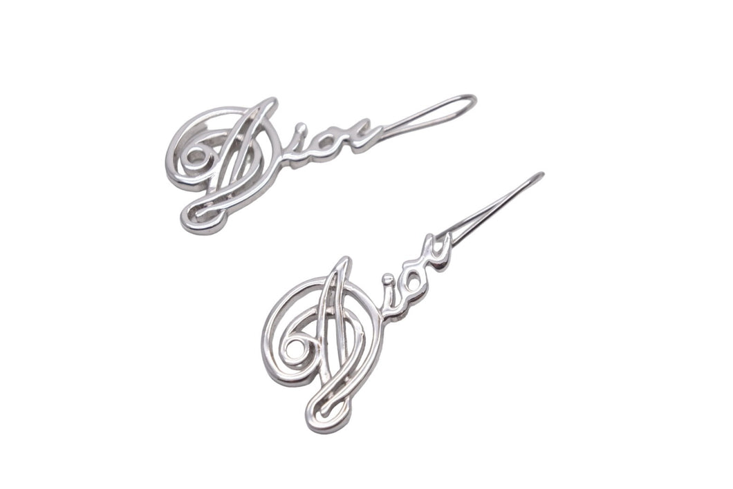 極美品 Christian Dior クリスチャンディオール ロゴ ピアス シルバー ジュエリー アクセサリー 小物 6g 中古 55115