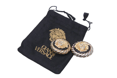 VERSACE ヴェルサーチ イヤリング 両耳 丸型 メデューサ クリップ式 GP ブラック ゴールド金具 レディース 17g 美品 中古 55121