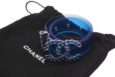CHANEL シャネル ココマーク ベルト ビニール ブルー クリア シルバー金具 B18S 2018年 美品 中古 55147