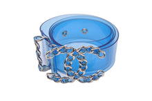 Load image into Gallery viewer, CHANEL シャネル ココマーク ベルト ビニール ブルー クリア シルバー金具 B18S 2018年 美品 中古 55147