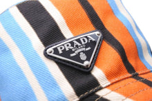 画像をギャラリービューアに読み込む, PRADA プラダ 2HC137 即完売品 バケットハット ストライプ トライアングルロゴ コットン サイズM 美品 中古 55150 