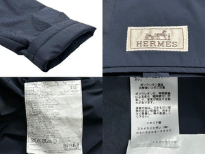 新品未使用 HERMES エルメス コート ジャケット PT9608 中綿 ネイビー ナイロン コットン シルバー金具 サイズ50 中古 55155