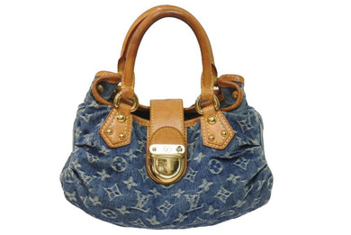 LouisVuitton ルイヴィトン プリーティ ハンドバッグ M95020 モノグラムデニム レザー ブルー ブラウン ゴールド 中古 55232