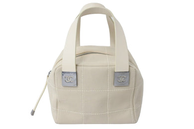 CHANEL シャネル ハンドバッグ チョコバー ココマーク キャンバス レザー ベージュ シルバー金具 8番台 2003年 美品 中古 55234