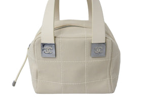 CHANEL シャネル ハンドバッグ チョコバー ココマーク キャンバス レザー ベージュ シルバー金具 8番台 2003年 美品 中古 55234