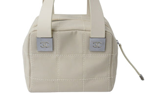 CHANEL シャネル ハンドバッグ チョコバー ココマーク キャンバス レザー ベージュ シルバー金具 8番台 2003年 美品 中古 55234