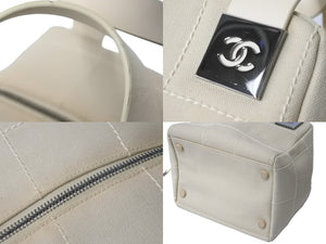CHANEL シャネル ハンドバッグ チョコバー ココマーク キャンバス レザー ベージュ シルバー金具 8番台 2003年 美品 中古 55234
