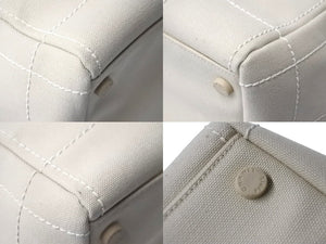 CHANEL シャネル ハンドバッグ チョコバー ココマーク キャンバス レザー ベージュ シルバー金具 8番台 2003年 美品 中古 55234