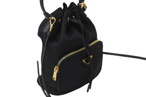 極美品 PRADA プラダ 巾着 ナイロン 2WAY ショルダーバッグ ゴールド金具 トライアングルロゴ レザー鞄 中古 55236 