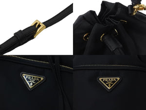 極美品 PRADA プラダ 巾着 ナイロン 2WAY ショルダーバッグ ゴールド金具 トライアングルロゴ レザー鞄 中古 55236 