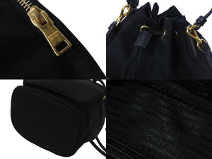 極美品 PRADA プラダ 巾着 ナイロン 2WAY ショルダーバッグ ゴールド金具 トライアングルロゴ レザー鞄 中古 55236 