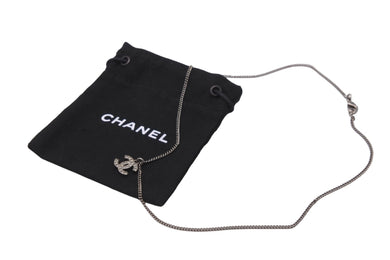 CHANEL シャネル ネックレス チョーカー ココマーク ラインストーン シルバー チェーン P13V 美品 中古 55253
