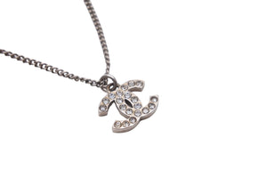 CHANEL シャネル ネックレス チョーカー ココマーク ラインストーン シルバー チェーン P13V 美品 中古 55253