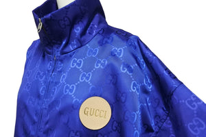 極美品 GUCCI グッチ 日本限定 GUCCI Off The Grid ジップアップジャケット GG柄 ブルー ポリリアミド 42 631892 Z8AK7 中古 55269 