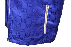 極美品 GUCCI グッチ 日本限定 GUCCI Off The Grid ジップアップジャケット GG柄 ブルー ポリリアミド 42 631892 Z8AK7 中古 55269 