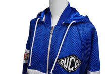 Load image into Gallery viewer, GUCCI グッチ メッシュ フード ジャケット ブルー ジップ ロゴ トップス パーカー 切り替え 511793 X9S68 サイズXS 美品 中古 55282