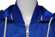 Load image into Gallery viewer, GUCCI グッチ メッシュ フード ジャケット ブルー ジップ ロゴ トップス パーカー 切り替え 511793 X9S68 サイズXS 美品 中古 55282