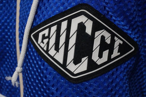 GUCCI グッチ メッシュ フード ジャケット ブルー ジップ ロゴ トップス パーカー 切り替え 511793 X9S68 サイズXS 美品 中古 55282