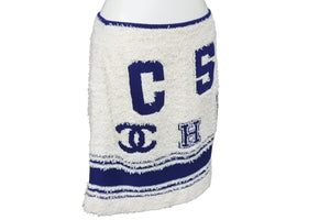 極美品 CHANEL シャネル スカート ココマーク ニットスカート P61005K46380 サイズ34 ホワイト ブルー 中古 55298
