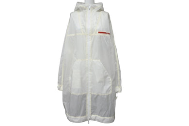 PRADA プラダ リネアロッサ フード付リップストップ レインコート LR-LX039 ホワイトレッド サイズXS 美品 中古 55308 