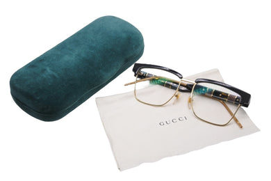 GUCCI グッチ サングラス メガネ マテリアルミックス スクエア型 52□16 プラスチック ブラック ゴールド 美品 中古 55310