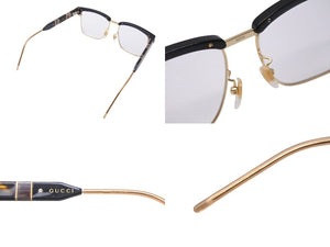 GUCCI グッチ サングラス メガネ マテリアルミックス スクエア型 52□16 プラスチック ブラック ゴールド 美品 中古 55310