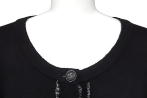 CHANEL シャネル カーディガン ココマークボタン P42011W04956 タグ無し カシミヤ ニット ブラック ホワイト 美品 中古 55319