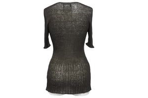 極美品 CHANEL シャネル ココマーク ニット カットソー 99P カーキ Vネック 半袖 ロゴ P12593V00565 トップス サイズ40 中古 55323