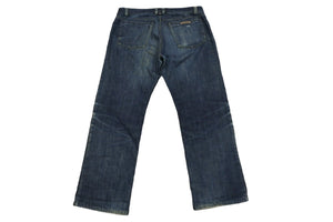 CHROME HEARTS クロムハーツ レザークロスパッチデニムパンツ ブルー ブラック シルバー金具 サイズ36 美品 中古 55339 