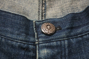 CHROME HEARTS クロムハーツ レザークロスパッチデニムパンツ ブルー ブラック シルバー金具 サイズ36 美品 中古 55339 