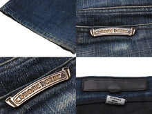 画像をギャラリービューアに読み込む, CHROME HEARTS クロムハーツ レザークロスパッチデニムパンツ ブルー ブラック シルバー金具 サイズ36 美品 中古 55339 