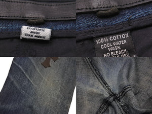 CHROME HEARTS クロムハーツ レザークロスパッチデニムパンツ ブルー ブラック シルバー金具 サイズ36 美品 中古 55339 