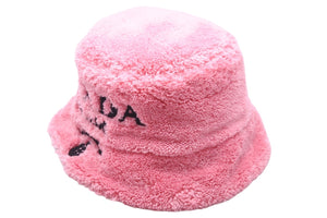 極美品 PRADA プラダ バケットハット エンブロイダリーロゴテリークロス 刺繍 1HC1372DXO ポリエステル ピンク M 中古 55347