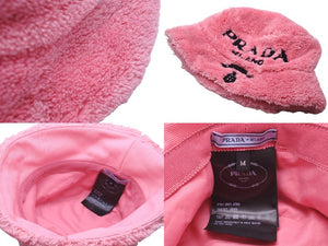極美品 PRADA プラダ バケットハット エンブロイダリーロゴテリークロス 刺繍 1HC1372DXO ポリエステル ピンク M 中古 55347