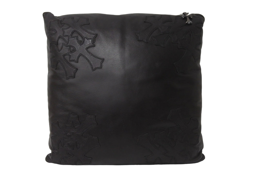 CHROME HEARTS クロムハーツ クッション インテリア CHプラス クロスパッチ ブラック シルバー925 レザー 美品 中古 55363