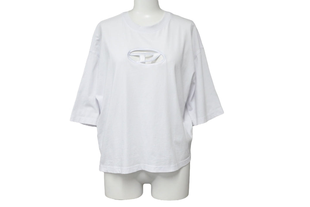 DIESEL ディーゼル T-Rowy カットアウト ロゴ 半袖Ｔシャツ ホワイト 白 トップス オーバーサイズ A11559 サイズXS 美品 中古 55393
