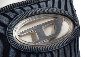 DIESEL ディーゼル M-Clarksville チューブトップ ロゴ プレート ニット ブルー 青 シルバー金具 A05770 サイズXS 美品 中古 55394