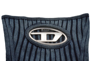 DIESEL ディーゼル M-Clarksville チューブトップ ロゴ プレート ニット ブルー 青 シルバー金具 A05770 サイズXS 美品 中古 55394