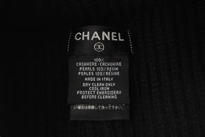 極美品 CHANEL シャネル ニットキャップ ニット帽 帽子 ユニセックス ロゴ パール カシミヤ ブラック 中古 55782